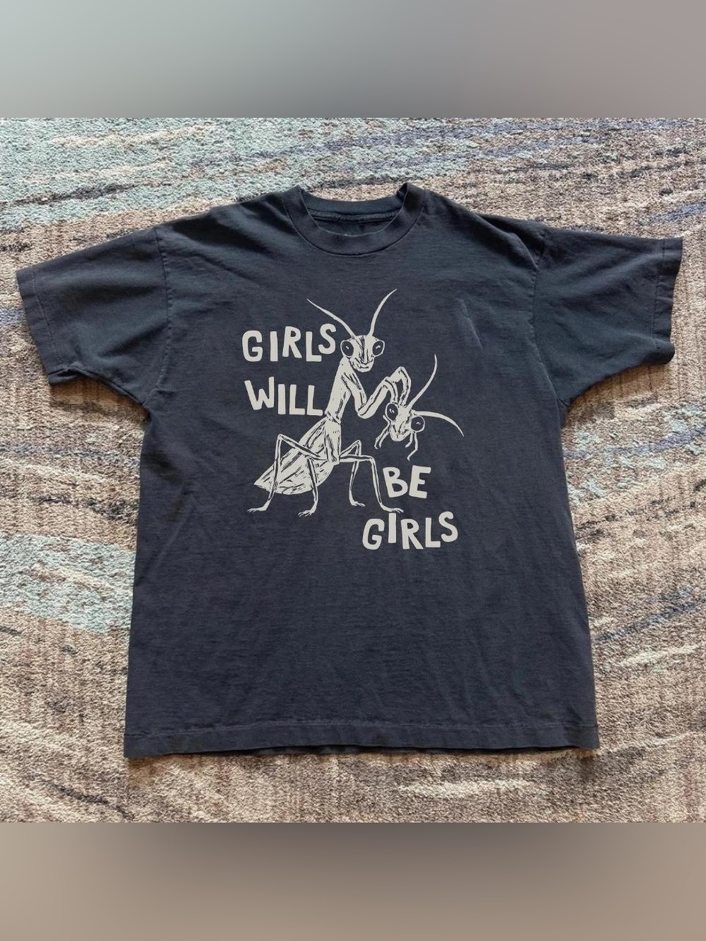 Gildan Black Kids Tee with White "Girls Will Be Girls" Mantis Graphic